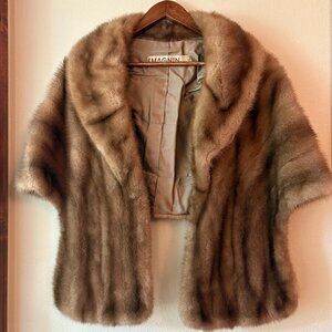 Vintage Mid Century I. Magnin Autumn Haze Brown Mink Fur Stole Wrap Sz S Luxury